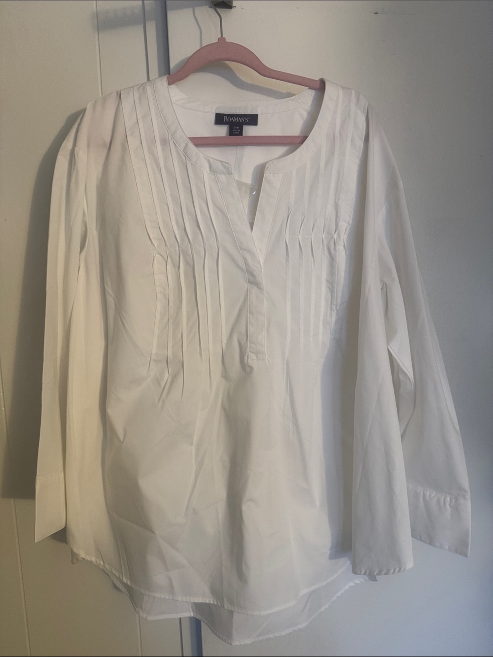 Roaman's White Pintuck Long-Sleeve Blouse